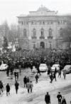 Polish students, their teachers and others gather in front of universities to protest in March 1968