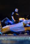 A statue of Confederate States President Jefferson Davis lies on the street after protesters pulled it down in Richmond, Virginia