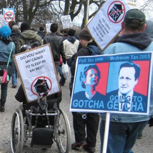 Disability rights activist outside Scottish Parliament, 30 March 2013