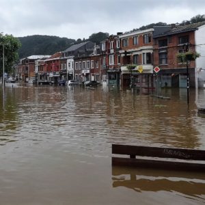 Flooding on Laboulle avenue in Tilff, Belgium