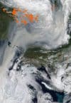 Satellite image showing smoke from Siberian forest fires reaching the North Pole August 3, 2021