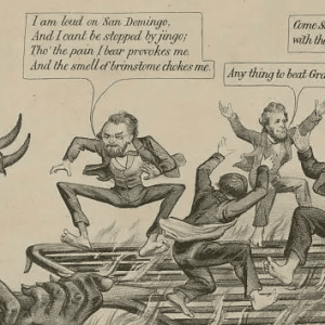 A political cartoon from 1872 criticizing Republicans who opposed the Grant administration's move to annex Santo Domingo (Library of Congress)