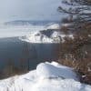 View on River Angara with the Shaman Stone and on Lake Baikal from Chersky Stone