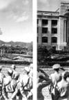 Ceremony to lower a Japanese flag and raise a U.S. flag in Seoul on Sept. 9, 1945