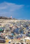 Plastic Pollution covering beach in Accra, Ghana