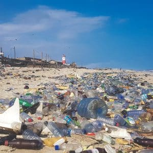 Plastic Pollution covering beach in Accra, Ghana