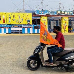 Saffron flag on bike during Ram Temple Inauguration Day